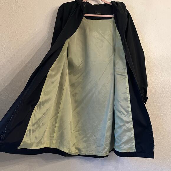 Sanyo Zip Up Rain Jacket Men's Small Black Hooded Mid Length Pockets PA234 - Picture 7 of 16